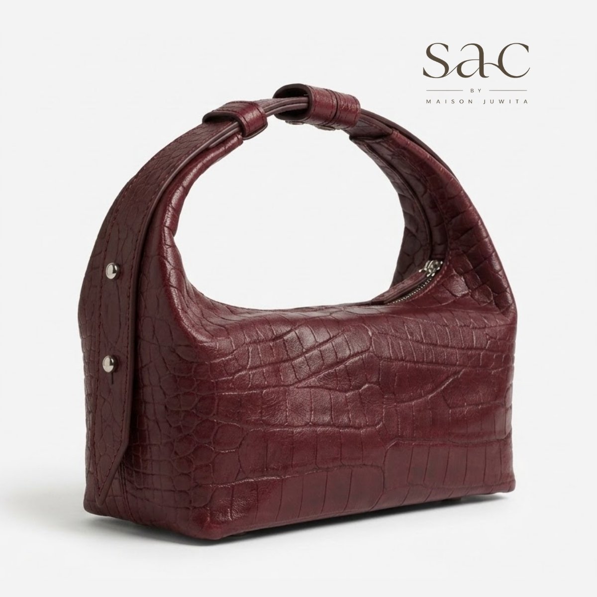 Sac the Box Bag Croco Embossed Maroon Leather
